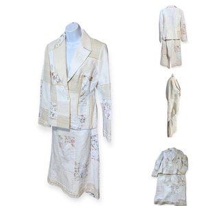 Alberto Malkali MultiTexture Floral Quilted Skirt Suit  8